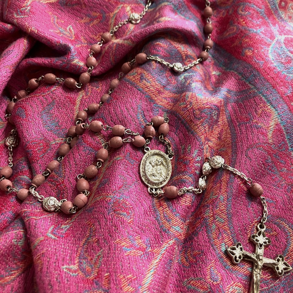 Rose Petal and Sterling Silver Rosary